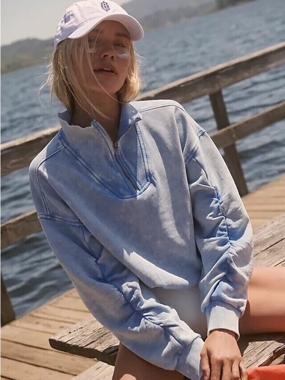 FP Movement Valley Girl Half Zip Cropped Sweatshirt Pullover Faded Blue Size XS